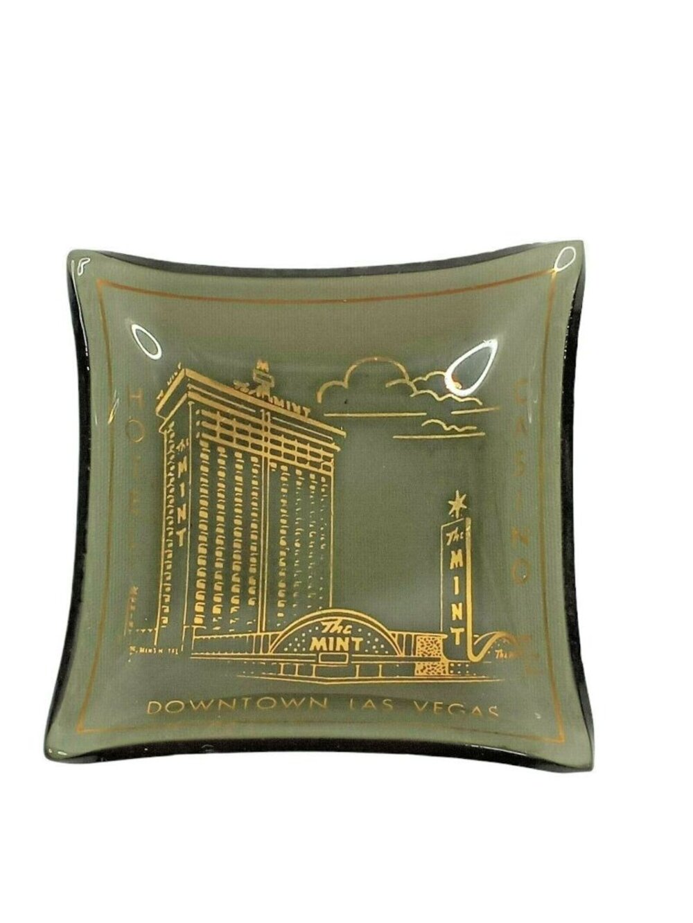 Vintage Downtown Las Vegas Mint Casino Glass Dish Ashtray Trinket Tray 2.5"
